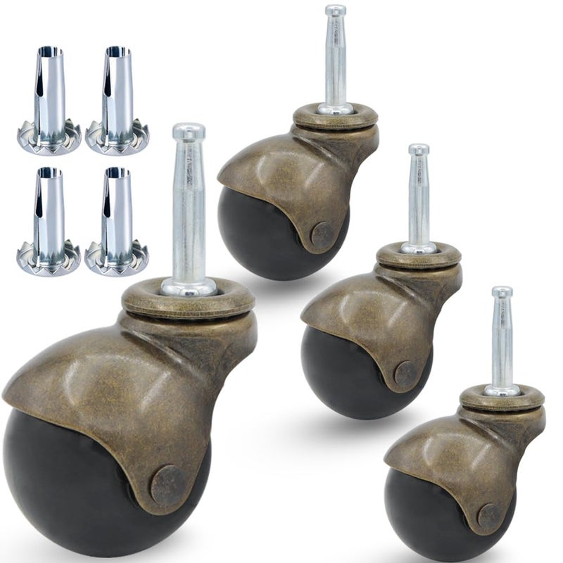 QAVBFA Vintage Antique 1.5" Ball Caster Wheels Swivel Caster-Set of 4 Heavy Duty, 5/16" x 1 1/2" (8 x 38mm) Stem Ball Caster Wheels with Sleeve for Furniture, Chairs, Sofa, Cabinets - Image 1